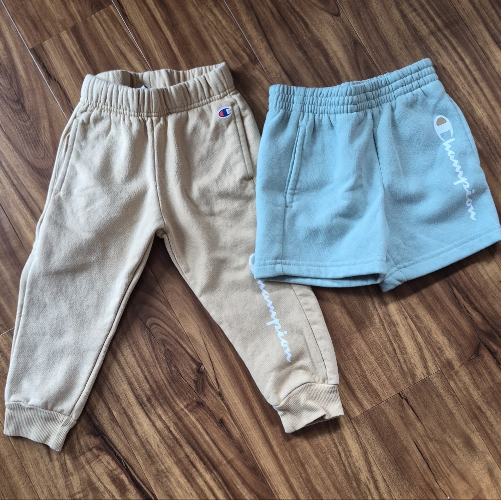 Champion Kids Beige Joggers and Light Blue Shorts Set
